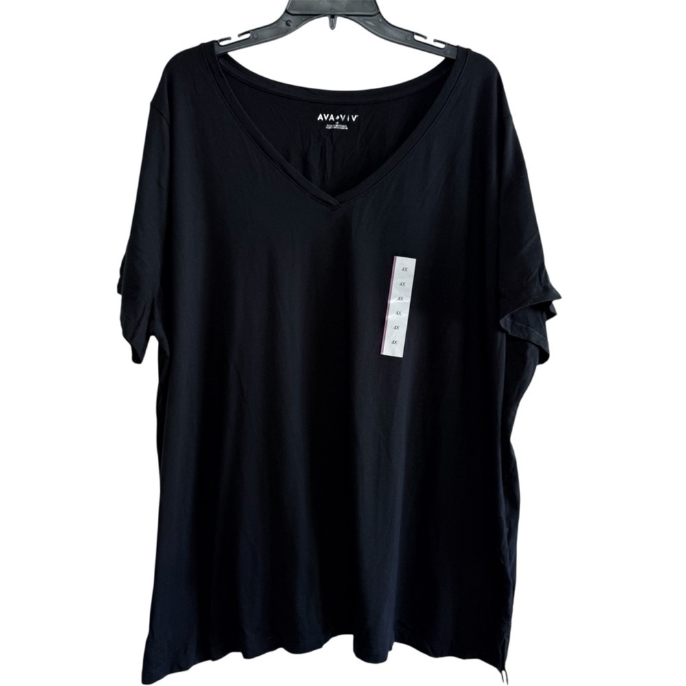 Ava & Grace Black Short Sleeve V-Neck Tee - Picture 2 of 6
